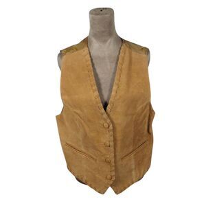 Vintage Western Rafael Yellow/Brown Leather Vest Size Medium